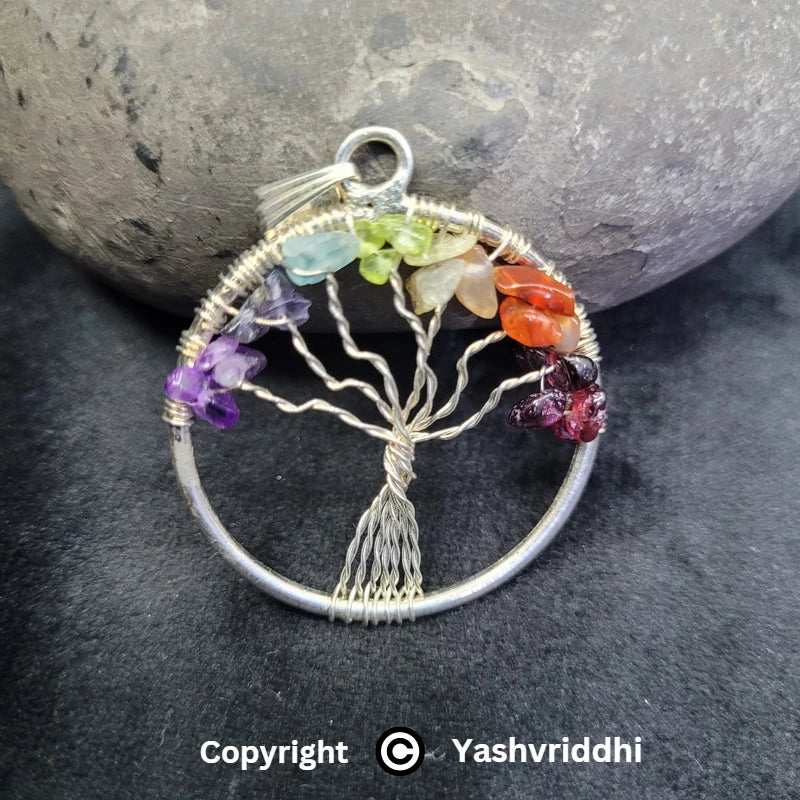 7 Chakra Tree Pendant | Multicolor Chakra Crystal Pendant for Jewellery, Meditation & Gifting | Yashvriddhi