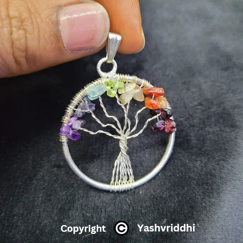 7 Chakra Tree Pendant | Multicolor Chakra Crystal Pendant for Jewellery, Meditation & Gifting | Yashvriddhi
