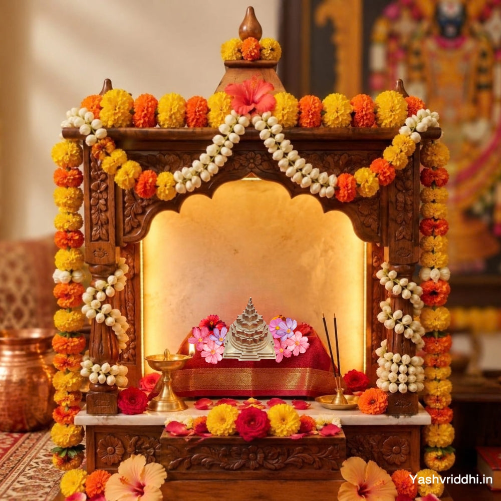 Copper Akhand Maha Meru Shree Yantra In Mandir View