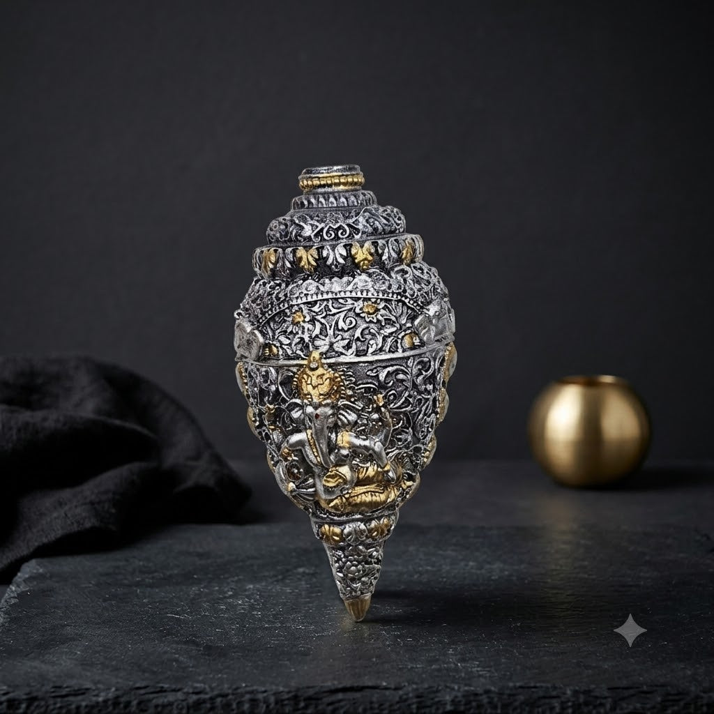 Ganesh Shankh Polyresin Idol 3.5 Inch | Sacred Ganesh Conch Showpiece | Yashvriddhi