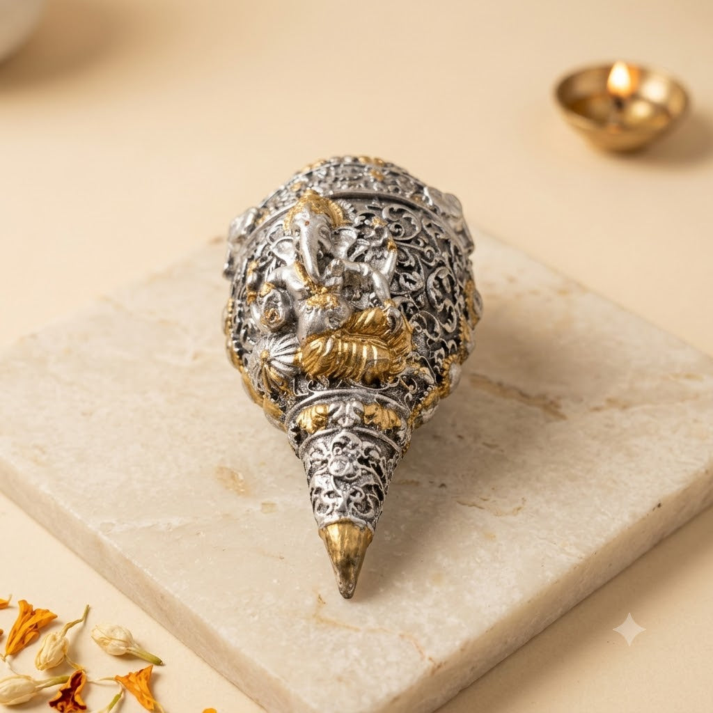 Ganesh Shankh Polyresin Idol 3.5 Inch Front View