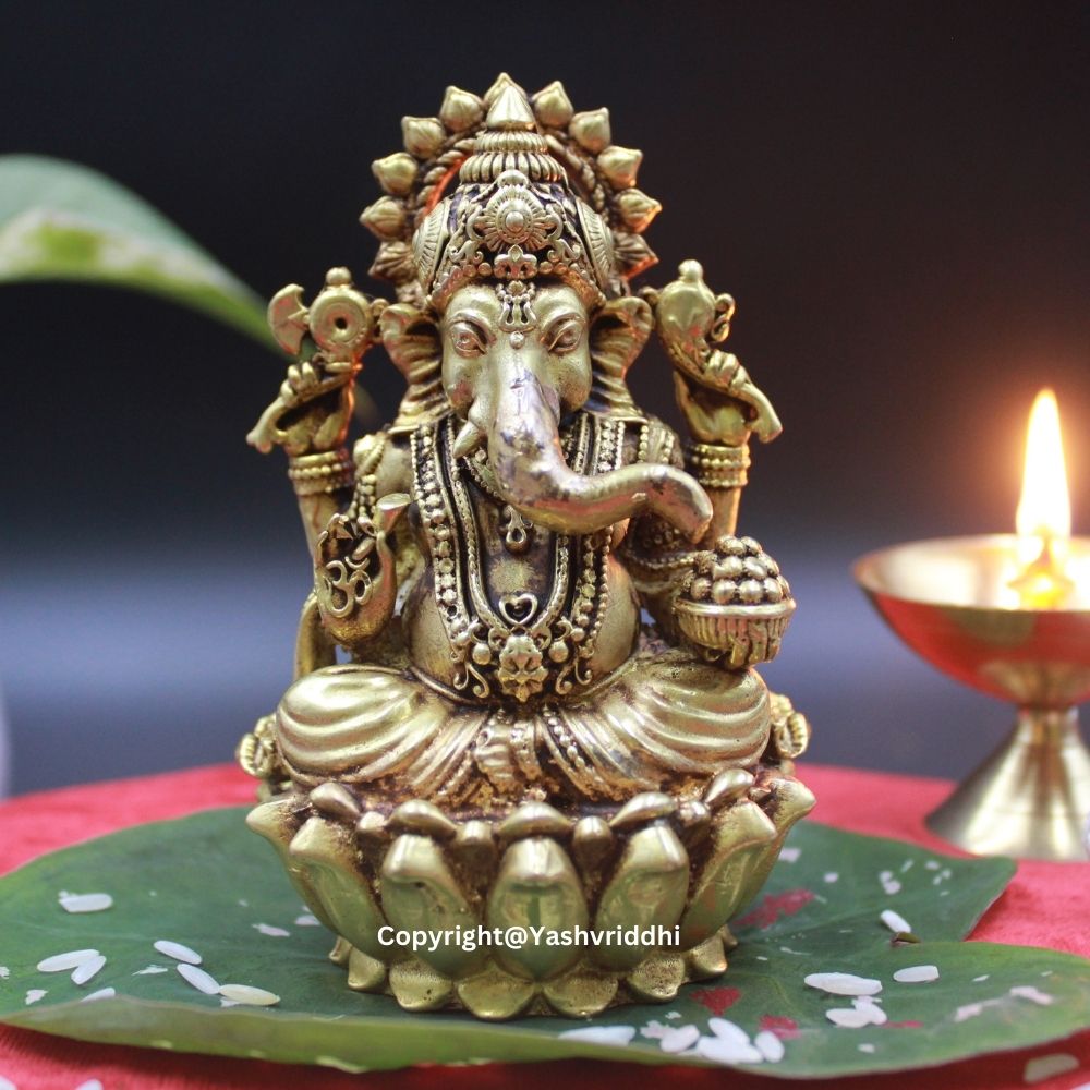 Laxmi Ganesh Wax Casting Idol | Traditional Hindu Deity Statue for Pooja & Décor | Yashvriddhi