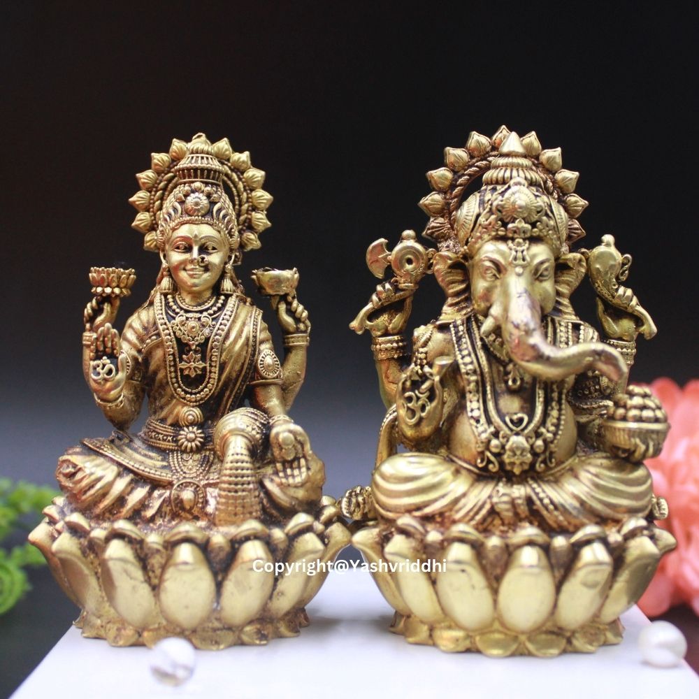 Laxmi Ganesh Wax Casting Idol | Traditional Hindu Deity Statue for Pooja & Décor | Yashvriddhi