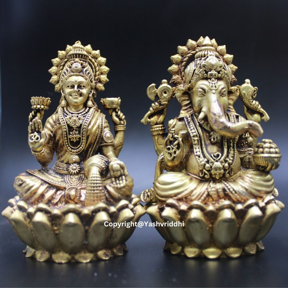 Laxmi Ganesh Wax Casting Idol | Traditional Hindu Deity Statue for Pooja & Décor | Yashvriddhi
