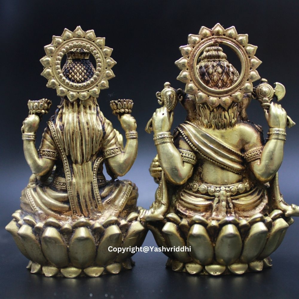 Laxmi Ganesh Wax Casting Idol | Traditional Hindu Deity Statue for Pooja & Décor | Yashvriddhi