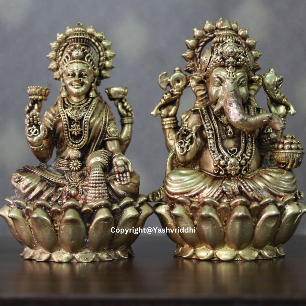 Laxmi Ganesh Wax Casting Idol | Traditional Hindu Deity Statue for Pooja & Décor | Yashvriddhi