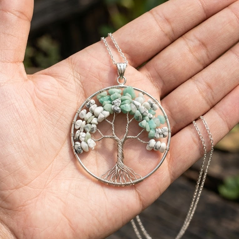 Natural Amazonite Howlite Pendant Tree of Life | Crystal Stone Pendant for Jewellery & Gifting | Yashvriddhi