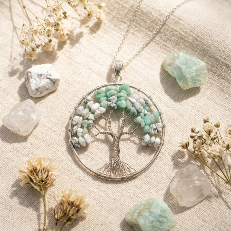 Natural Amazonite Howlite Pendant Tree of Life | Crystal Stone Pendant for Jewellery & Gifting | Yashvriddhi