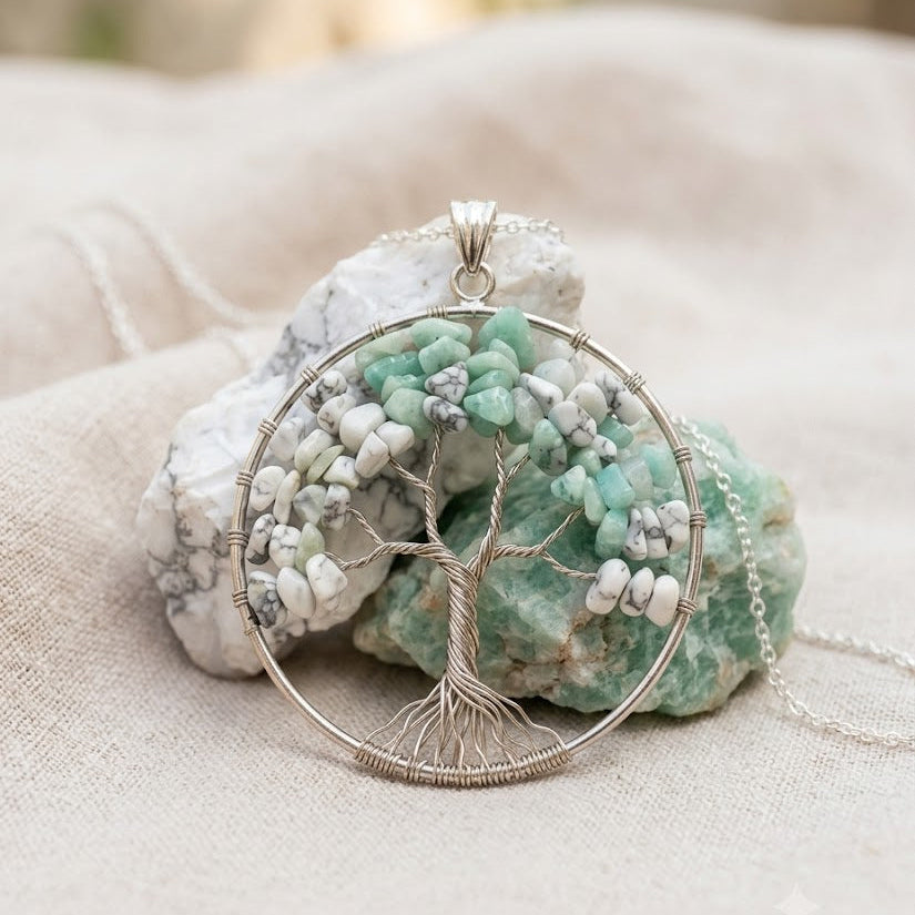 Natural Amazonite Howlite Pendant Tree of Life | Crystal Stone Pendant for Jewellery & Gifting | Yashvriddhi