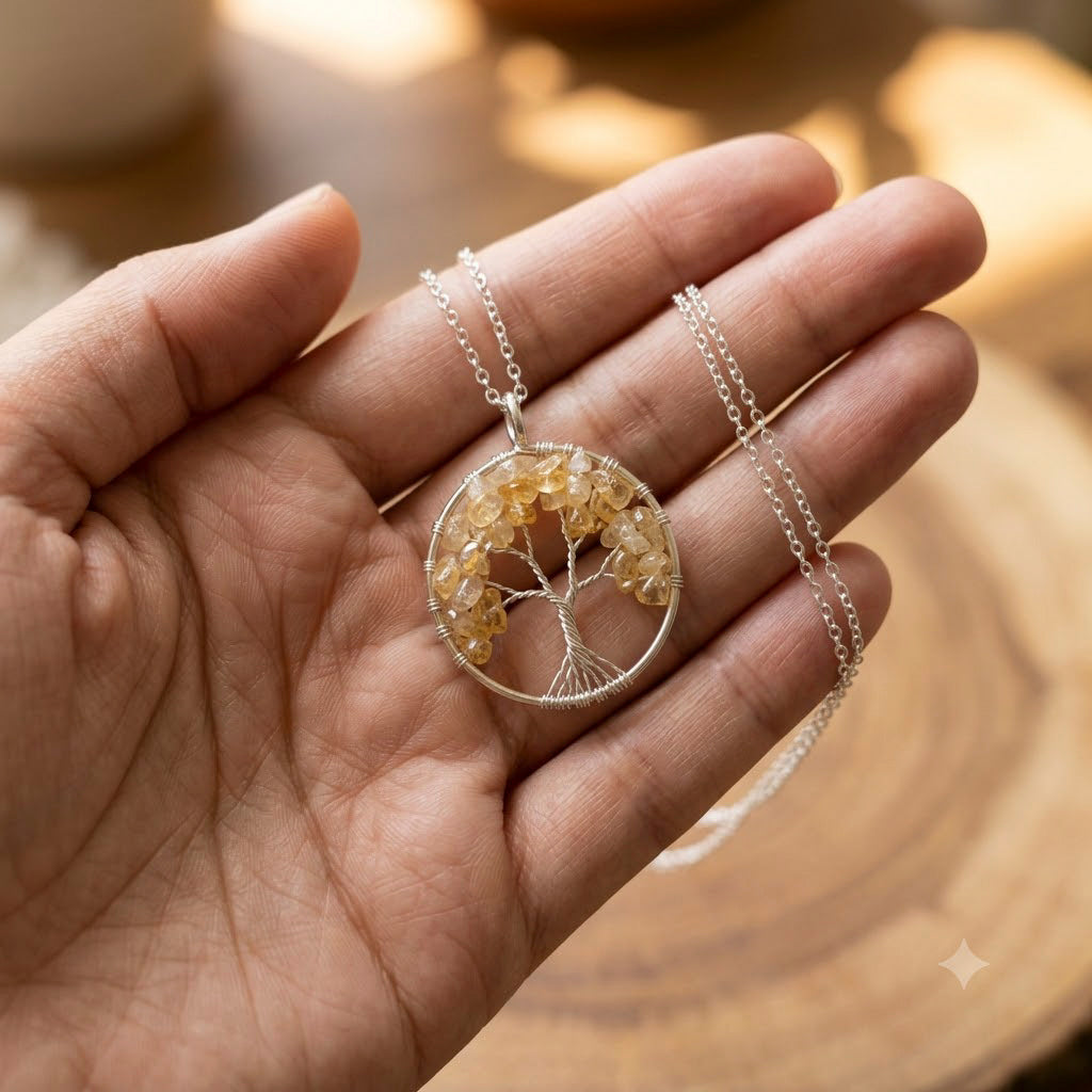 Natural Citrine Pendant Tree of Life | Crystal Stone Pendant for Jewellery & Gifting | Yashvriddhi