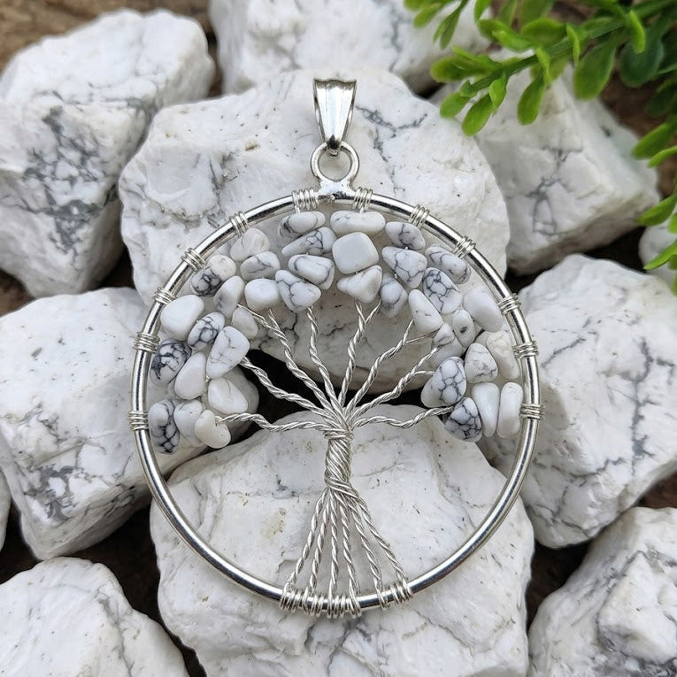 Natural Howlite Pendant Tree of Life | White Crystal Stone Pendant for Jewellery & Gifting | Yashvriddhi