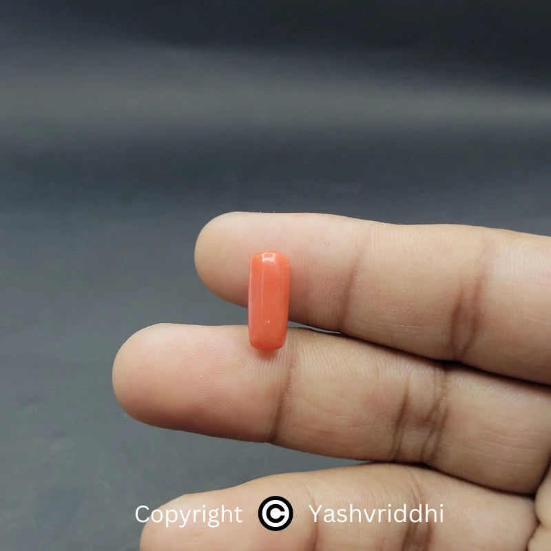 Natural Italian Coral Moonga Stone 3.70 Carat | Capsule Shape Red Gemstone | Yashvriddhi