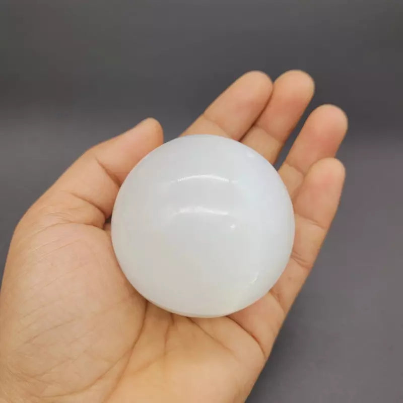 Natural Selenite Crystal Ball | White Selenite Stone Sphere for Meditation, Home Decor & Crystal Collection | Yashvriddhi