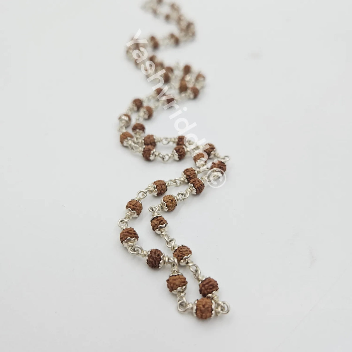 Pure Silver 5 Mukhi Rudraksha Mala | Energized Rudraksha Rosary for Jap, Meditation & Prayer | Yashvriddhi