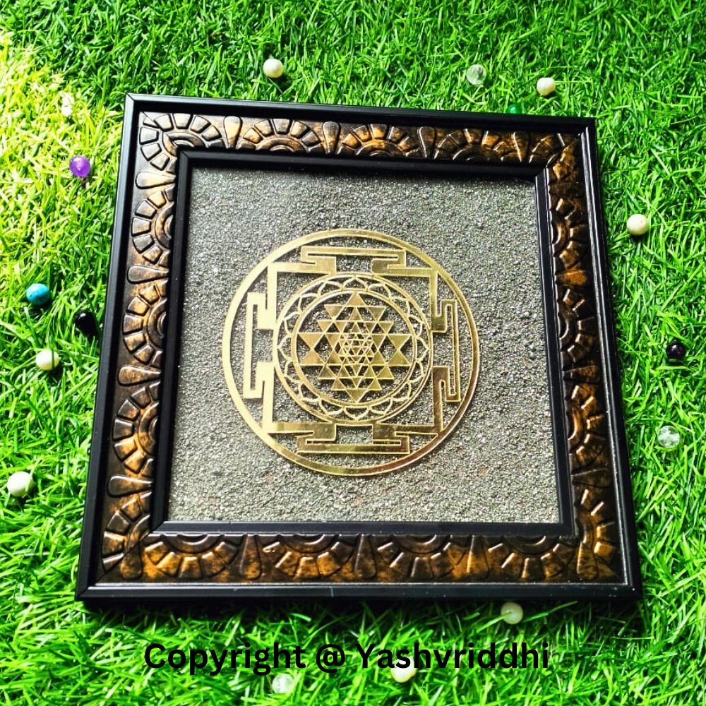Pyrite Shri Yantra Plate | Golden Geometry Sacred Yantra for Pooja & Home Decor | Yashvriddhi