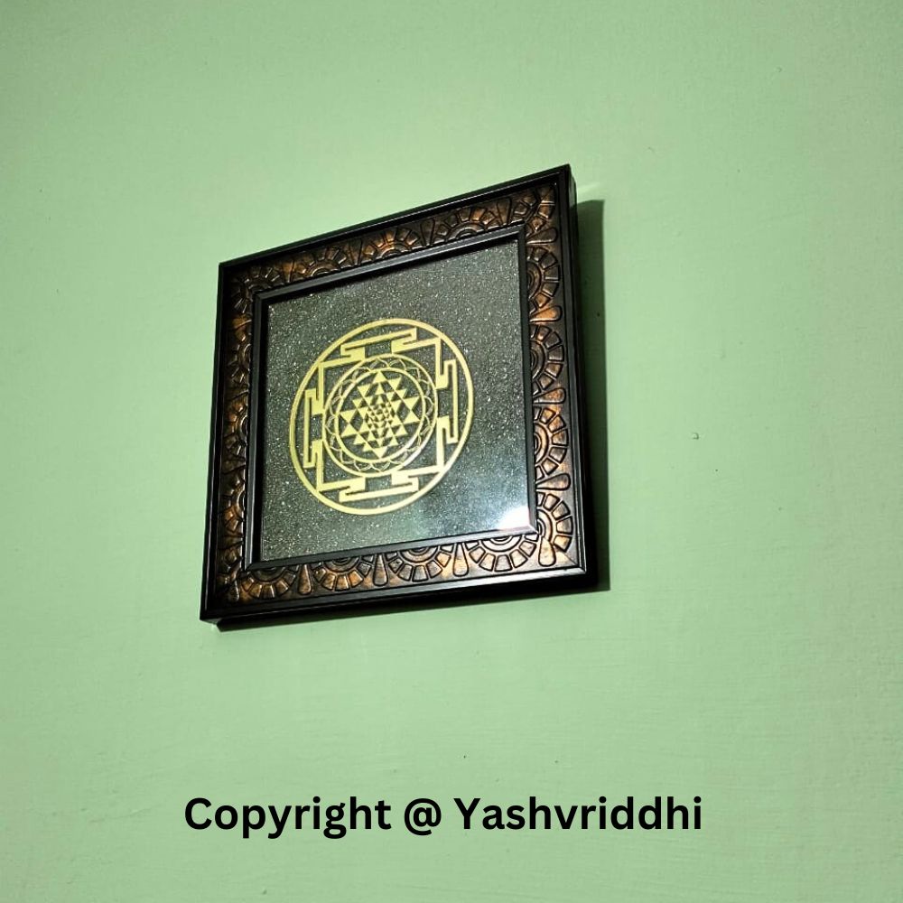 Pyrite Shri Yantra Plate | Golden Geometry Sacred Yantra for Pooja & Home Decor | Yashvriddhi