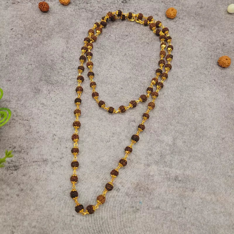 Rudraksha Mala with Gold-Plated Caps