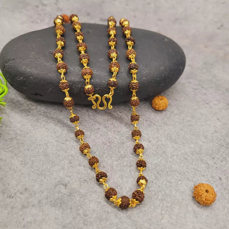 Rudraksha Mala with Gold-Plated Caps