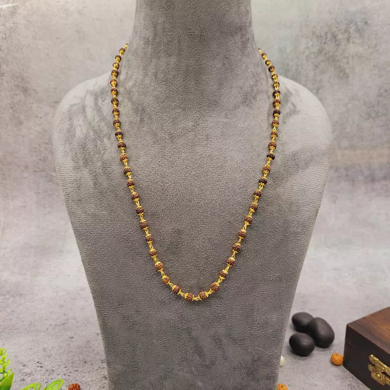 Rudraksha Mala with Gold-Plated Caps | Small Bead Size 