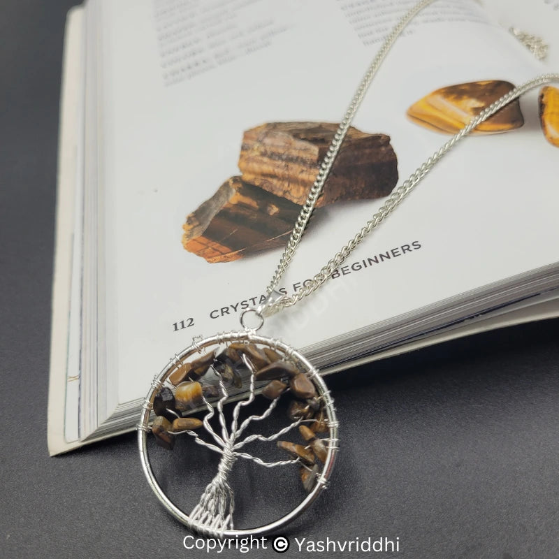 Tiger Eye Crystal Stone Tree Pendant 